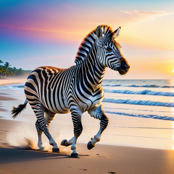 Picture of a dancing of a zebra on the beach