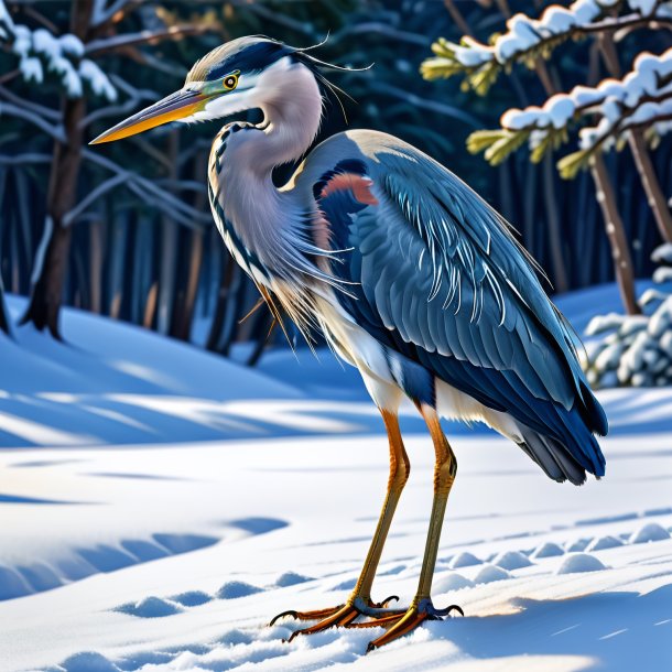 Dibujo de una garza en un vaquero en la nieve