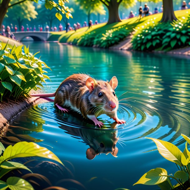 Photo of a swimming of a rat in the park