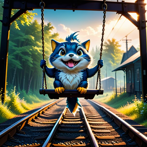 Image of a swinging on a swing of a haddock on the railway tracks