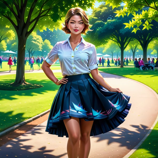 Drawing of a tuna in a skirt in the park