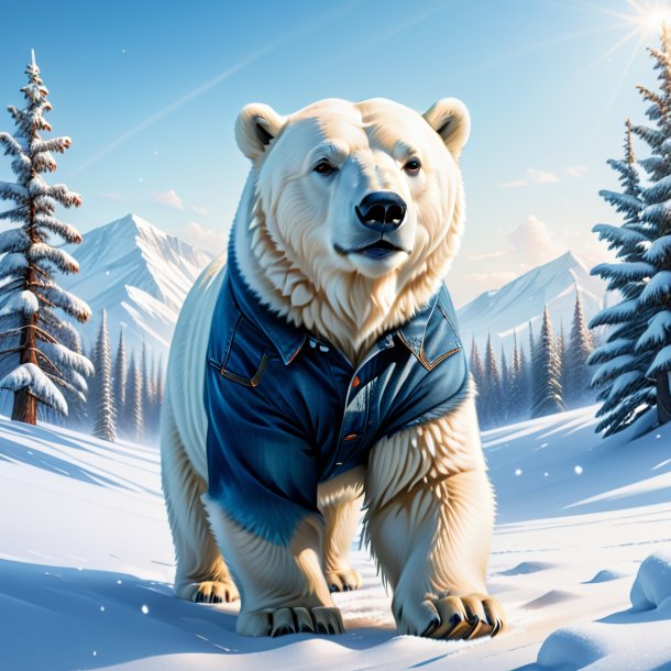 Illustration of a polar bear in a jeans in the snow