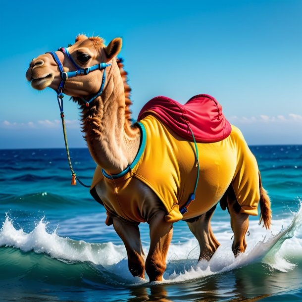 Photo of a camel in a hoodie in the sea