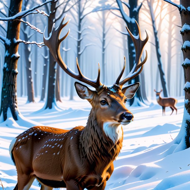 Image d'une attente d'un cerf dans la neige