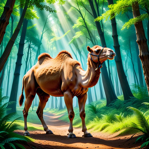 Image of a playing of a camel in the forest