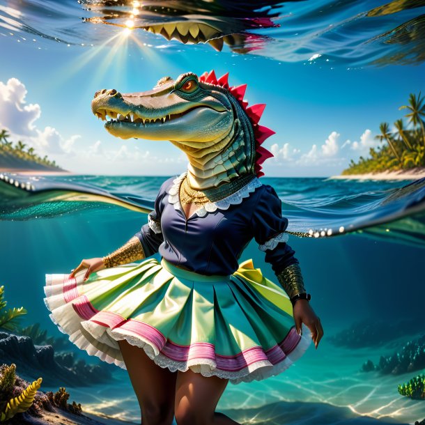 Pic of a alligator in a skirt in the sea