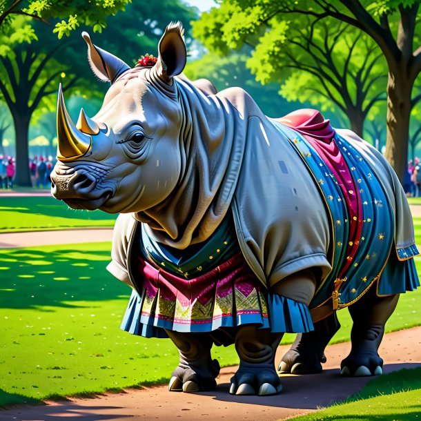 Pic of a rhinoceros in a skirt in the park