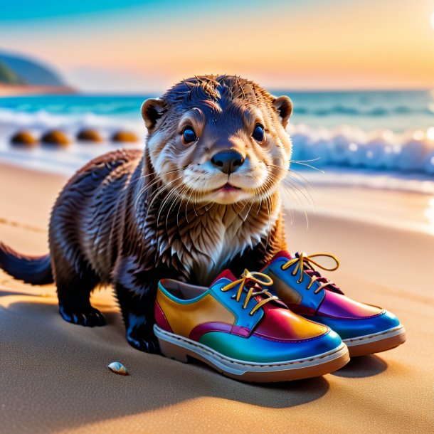 Pic d'une loutre dans une chaussure sur la plage