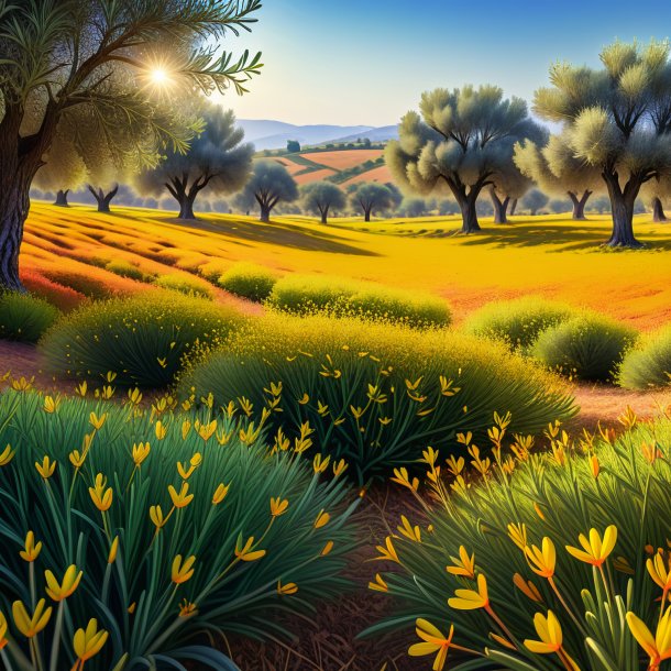 Illustration of a olive meadow saffron