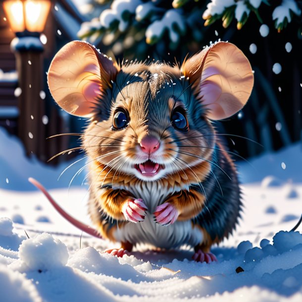 Pic d'une colère d'une souris dans la neige