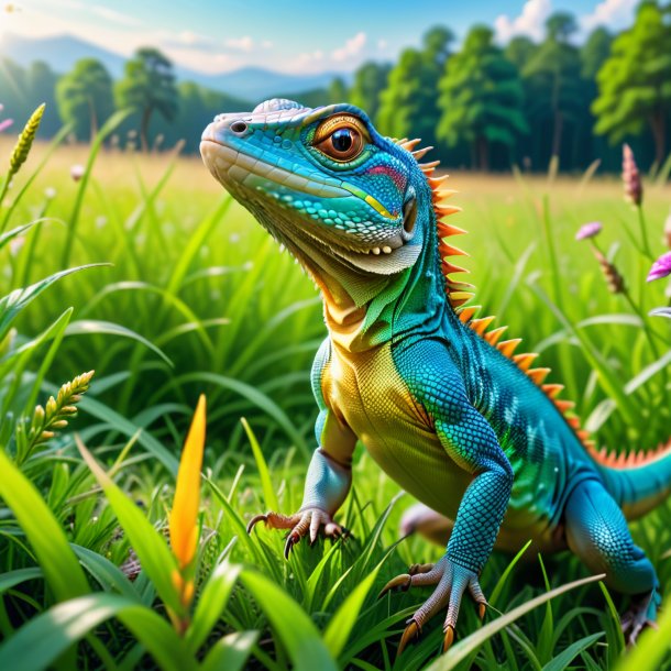 Picture of a playing of a lizard in the meadow