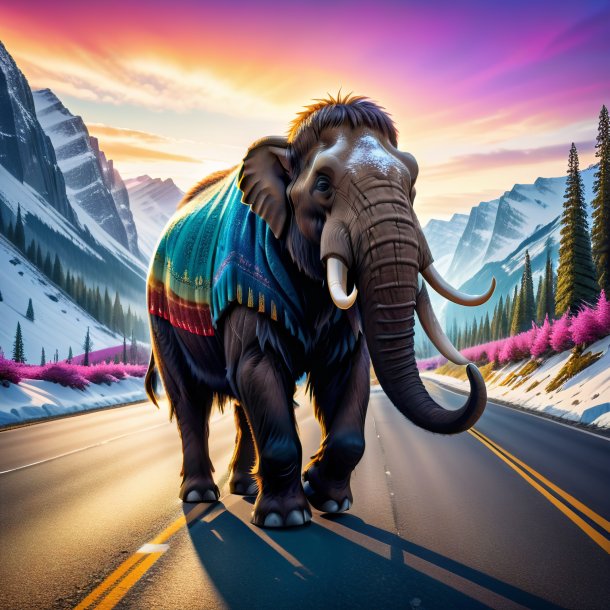 Photo of a mammoth in a sweater on the road