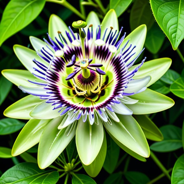 Retrato de uma flor de paixão verde de ervilha