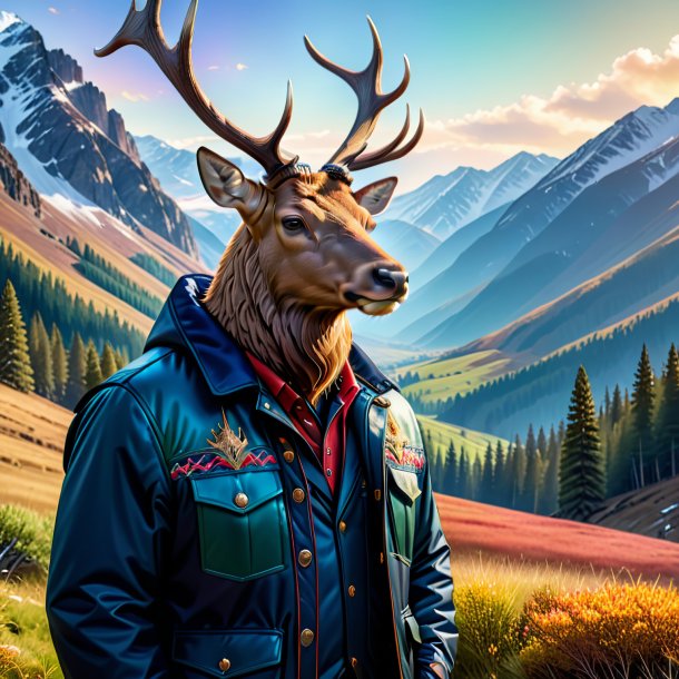 Pic of a elk in a jacket in the mountains