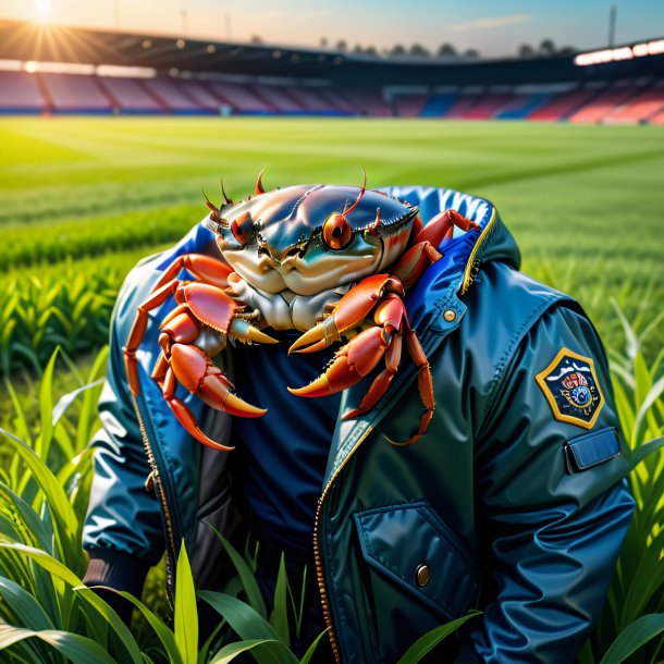 Retrato de um caranguejo em uma jaqueta no campo