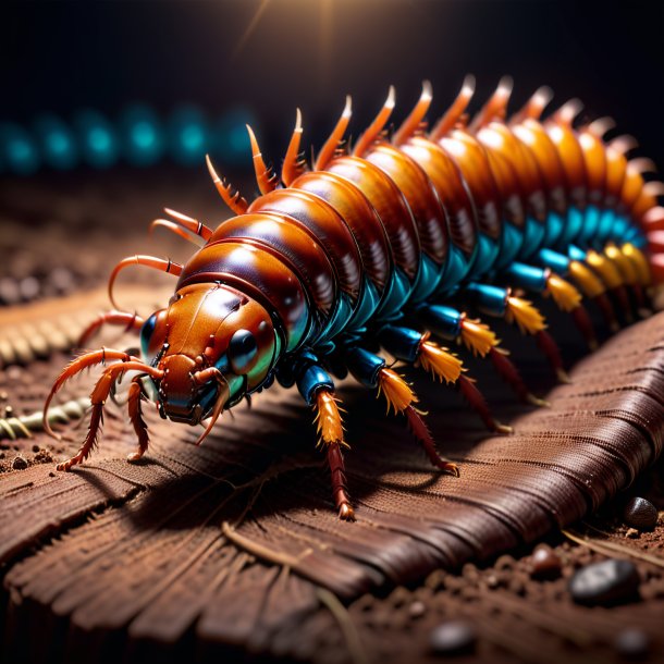 Photo of a centipede in a brown gloves