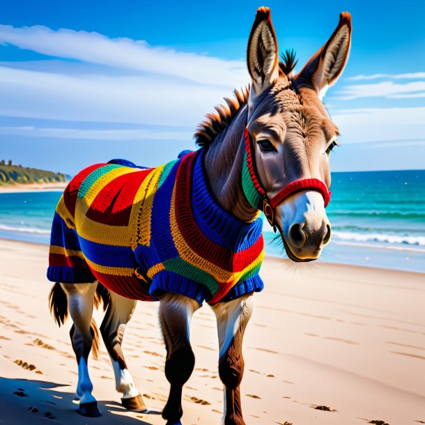 Image d'un âne dans un pull sur la plage