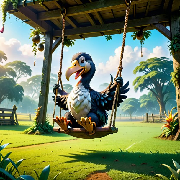 Image of a swinging on a swing of a dodo on the field