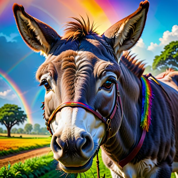 Image of a smiling of a donkey on the rainbow