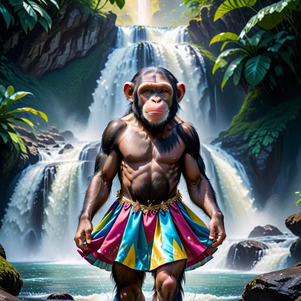 Photo of a chimpanzee in a dress in the waterfall