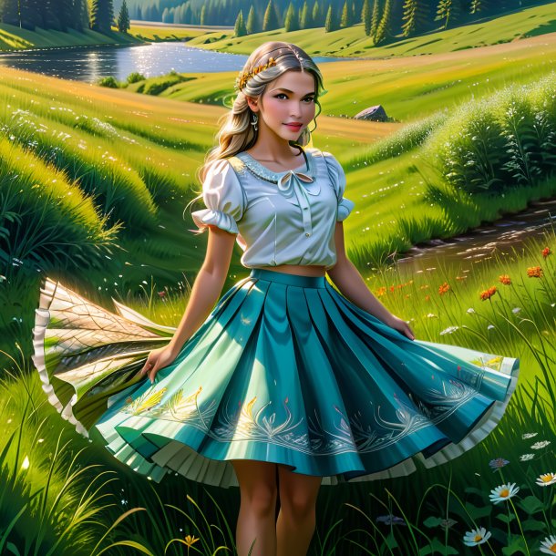 Drawing of a pike in a skirt in the meadow