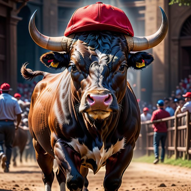 Imagen de un toro en una tapa roja