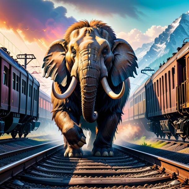 Picture of a angry of a mammoth on the railway tracks