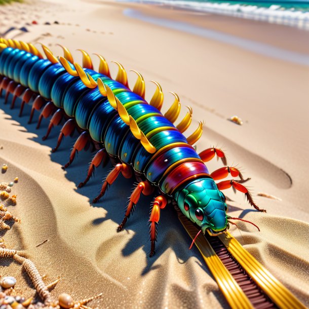 Drawing of a centipede in a belt on the beach