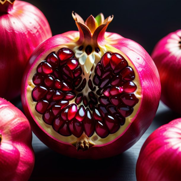 Depiction of a hot pink pomegranate