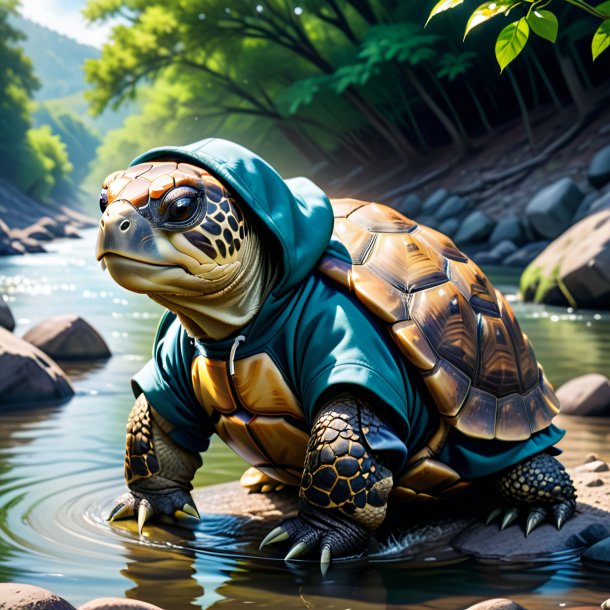 Picture of a tortoise in a hoodie in the river