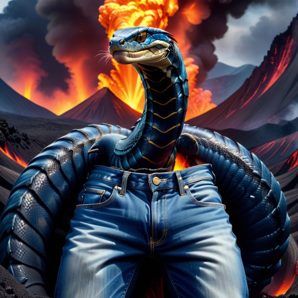 Photo of a cobra in a jeans in the volcano