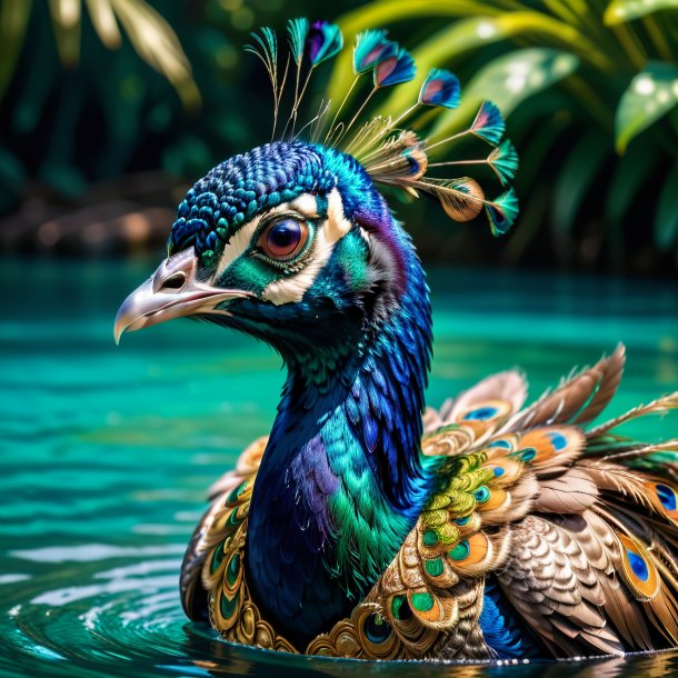 Imagen del pavo real en el chaleco en el agua