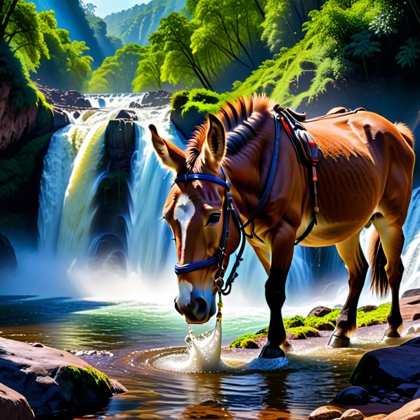 Picture of a drinking of a mule in the waterfall