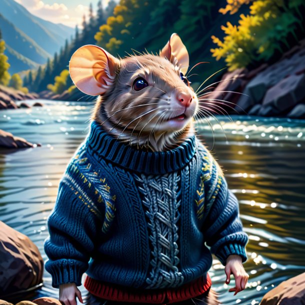 Illustration of a rat in a sweater in the river