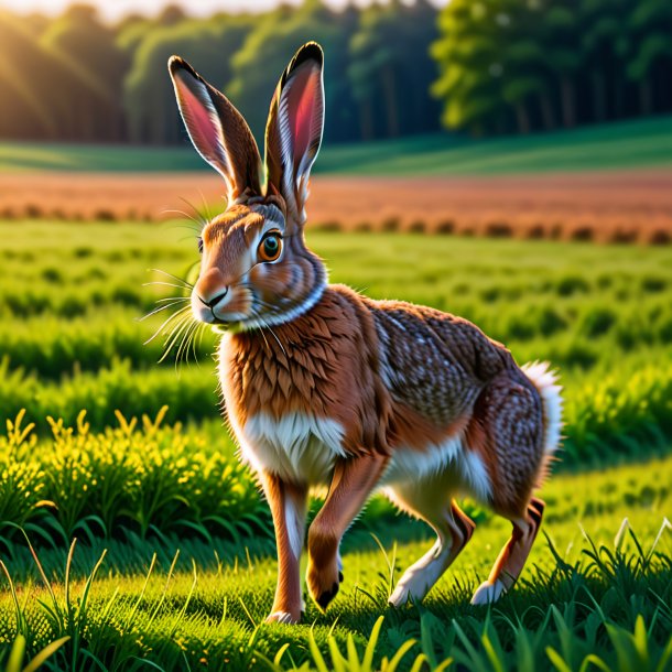 Image d'une danse d'un lièvre sur le terrain