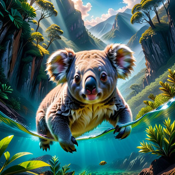 Photo of a swimming of a koala in the mountains