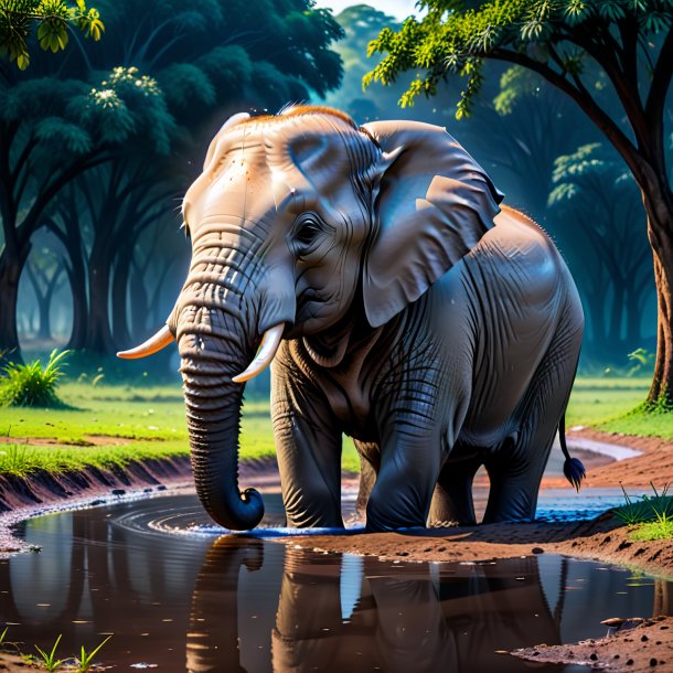 Pic of a resting of a elephant in the puddle