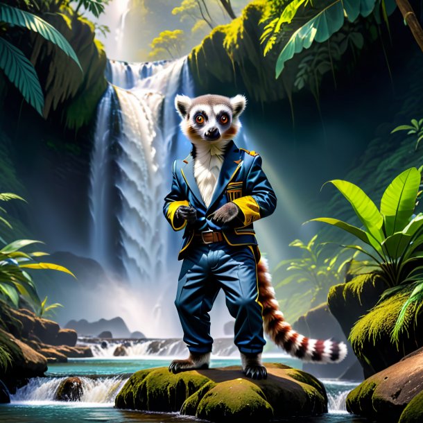 Picture of a lemur in a trousers in the waterfall