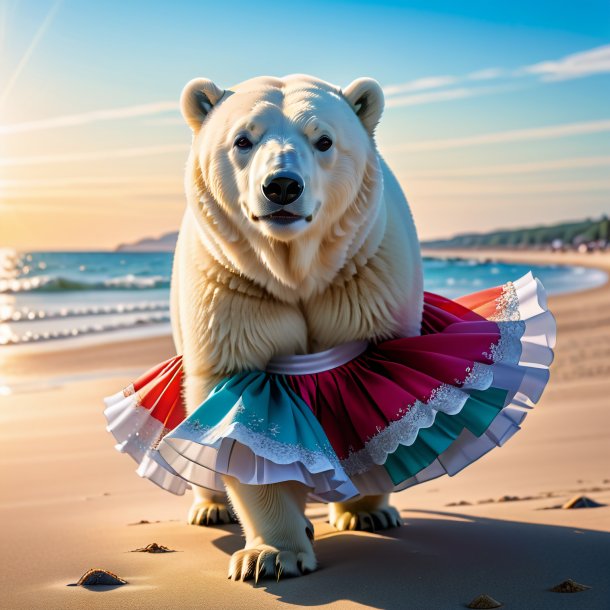 Photo of a polar bear in a skirt on the beach