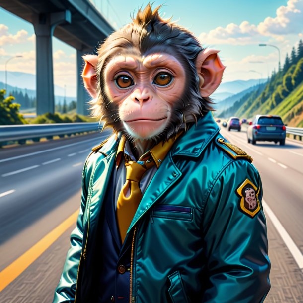 Drawing of a monkey in a jacket on the highway