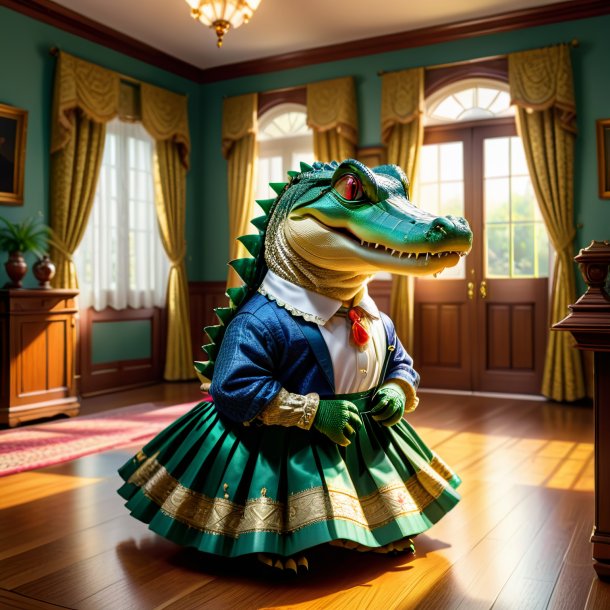 Drawing of a alligator in a skirt in the house