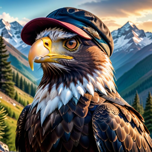 Pic of a eagle in a cap in the mountains