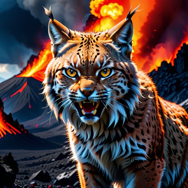 Photo of a angry of a lynx in the volcano