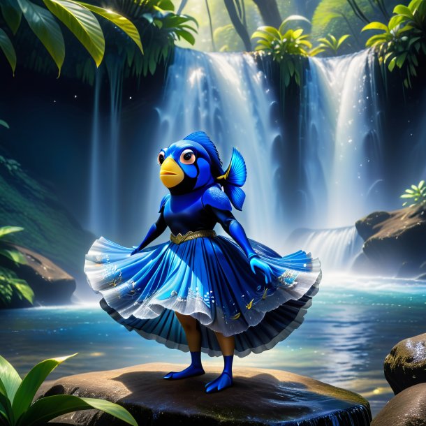 Imagem de um tang azul em uma saia na cachoeira