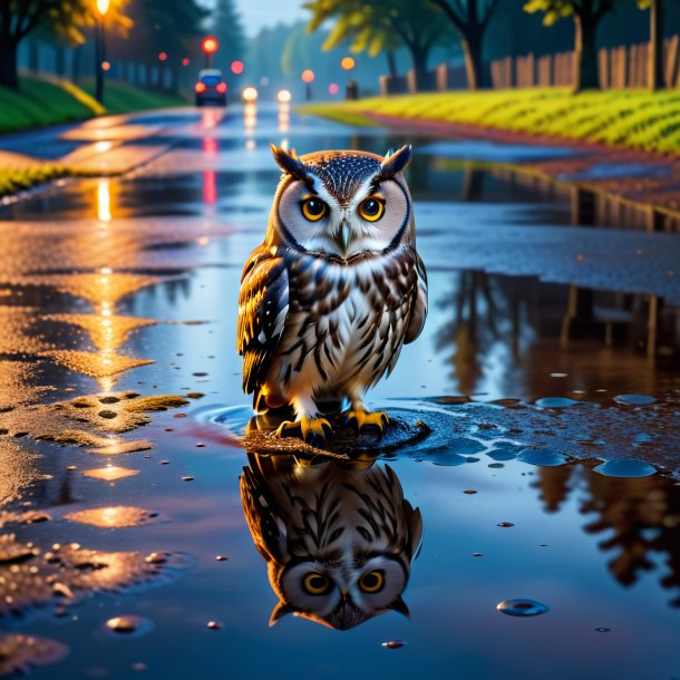 Picture of a waiting of a owl in the puddle