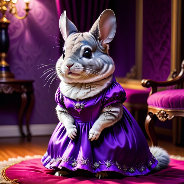 Pic of a chinchillas in a purple dress