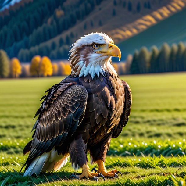 Foto de uma águia em um casaco no campo