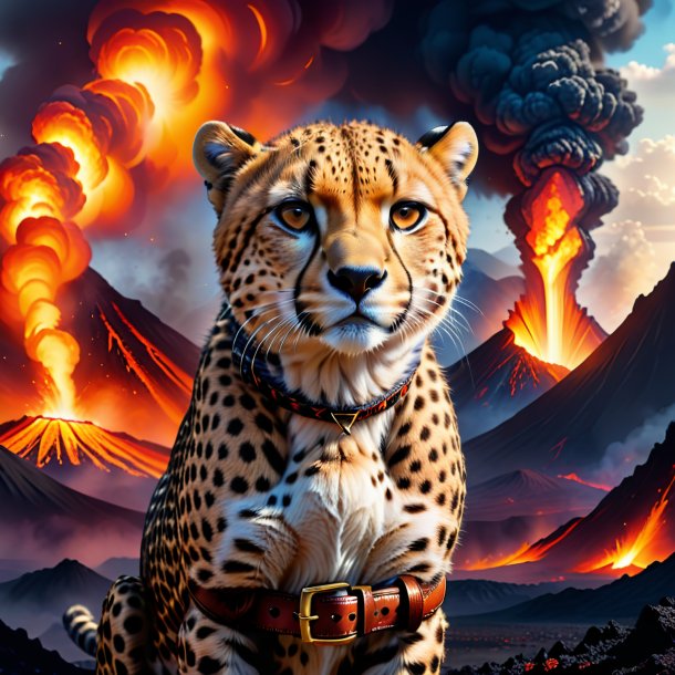 Drawing of a cheetah in a belt in the volcano