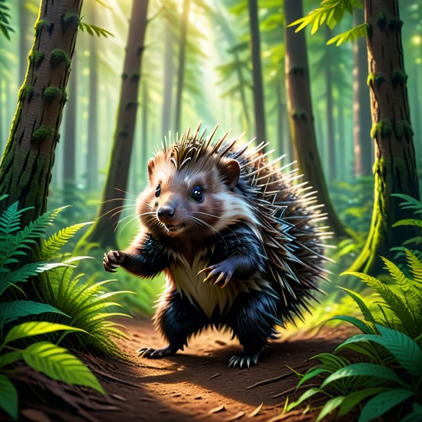 Image of a dancing of a porcupine in the forest