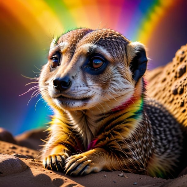 Photo of a sleeping of a meerkat on the rainbow